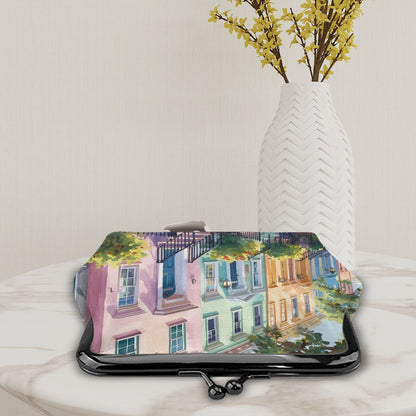 Charleston South Carolina Preppy Pastel Vintage Women's Leather Kiss Lock Coin Purse - Splash of Color Co.