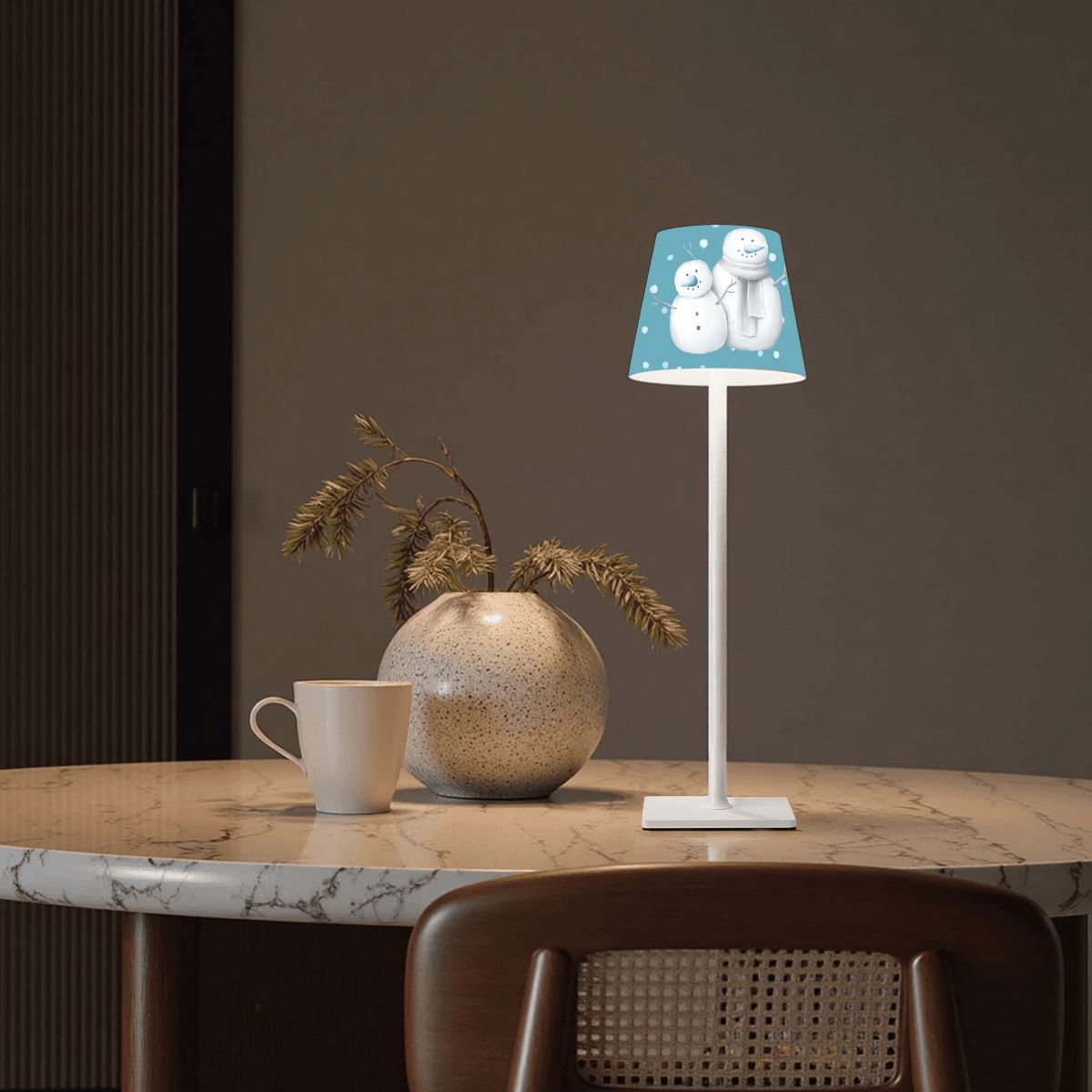 Mahjong In Moonlight, Winter Snowman Mahj Table LED Cordless Table Lamp - Splash of Color Co.