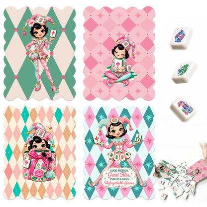Mahjie The Mascot Scalloped Mahjong Shuffler Cards  Set of 4