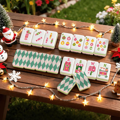 Harlequin Christmas Wonderland Preppy Pink Christmas Mahjong Tiles And Carry Case