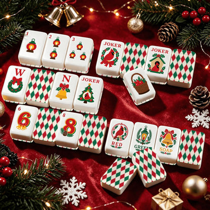 Harlequin Green And Red Christmas Cardinal Mahjong Tiles With Carry Case