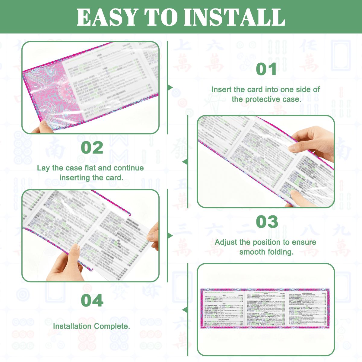 Playful Peacock Floral Hot Pink, 4 Mahjong Card Holder with Line Finder - Splash of Color Co.