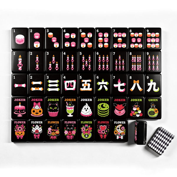 Halloween Harlequin Mahjong Engraved Tiles, Gothic Dessert With Carry Case