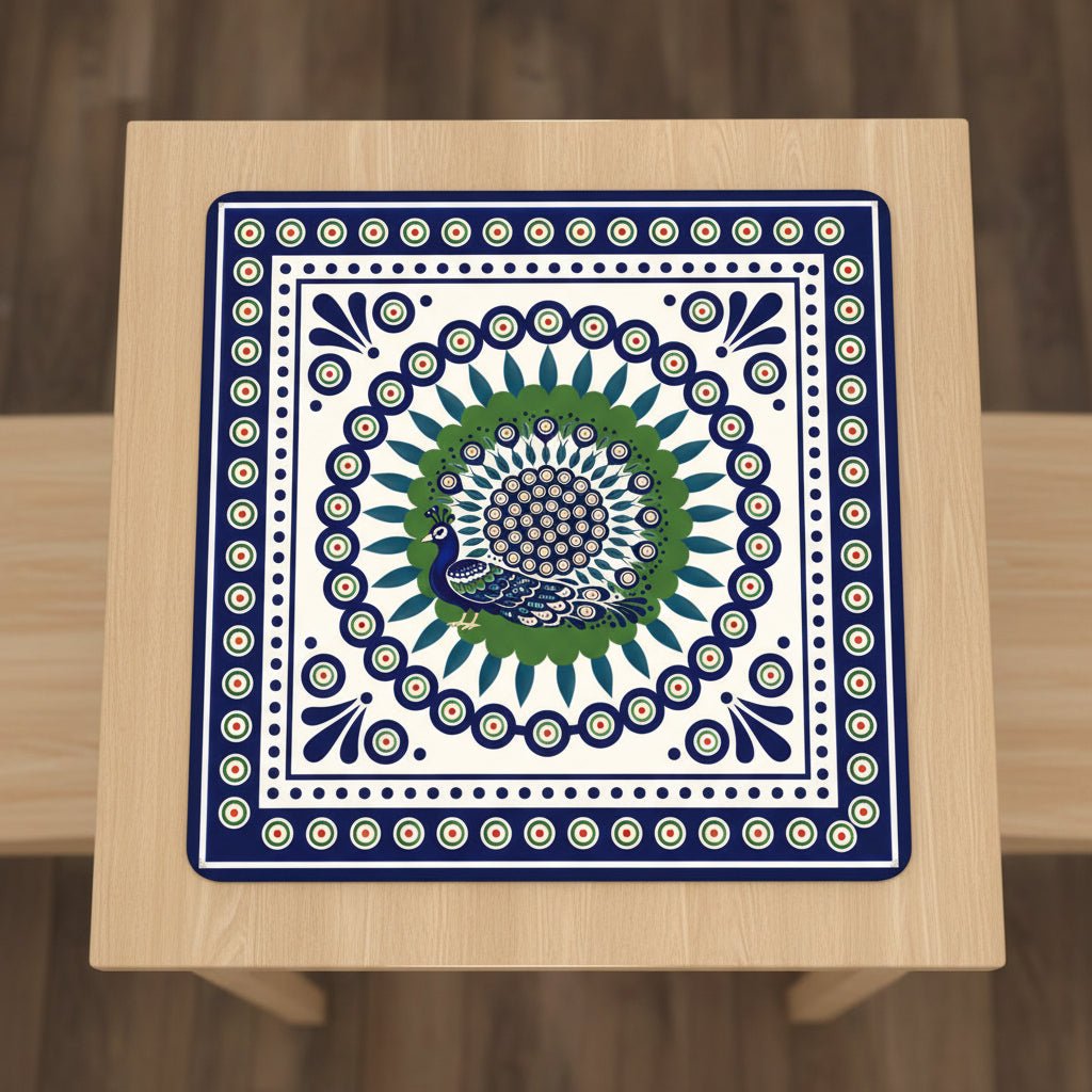 Porcelain Peacock Eye Pottery Inspired Mahjong Mat - Splash Of Mahj And Color Co.