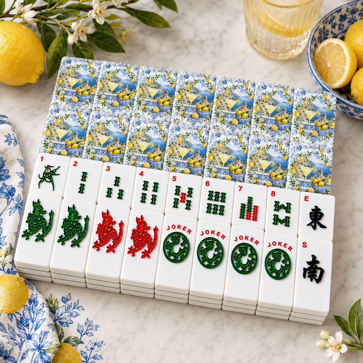 Lemondrops On The Amalfi American Mahjong Tiles And Carry Case - Splash Of Mahj And Color Co.