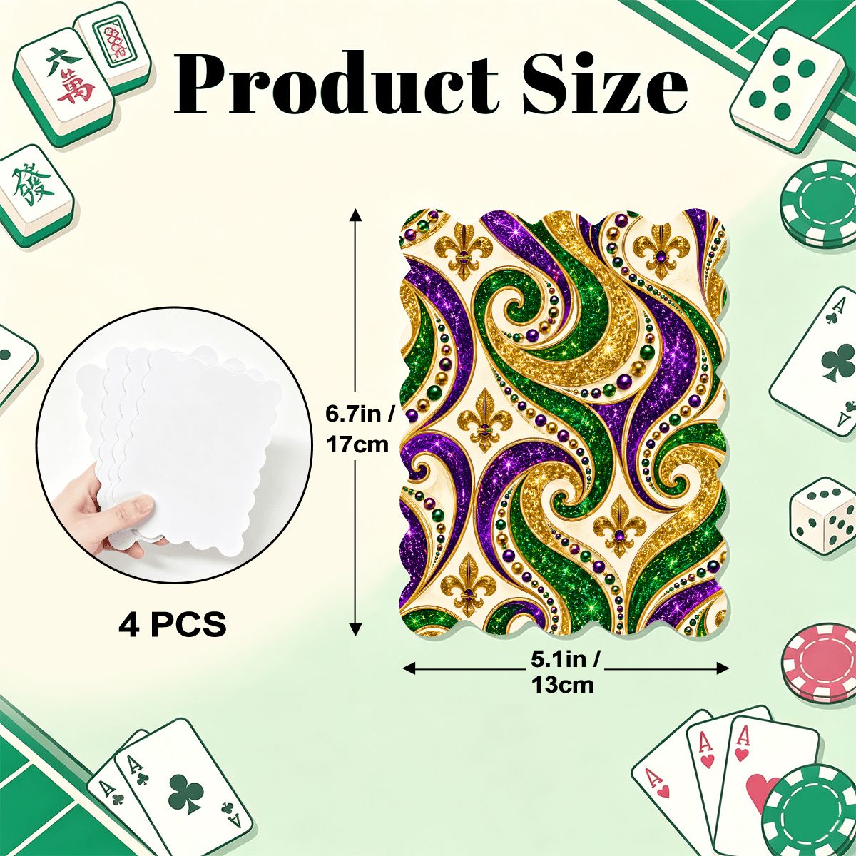 Mardi Gras Glitz Gold Fleur De Lis Scalloped Mahjong Shuffler Cards  Set of 4