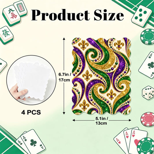 Mardi Gras Glitz Gold Fleur De Lis Scalloped Mahjong Shuffler Cards  Set of 4