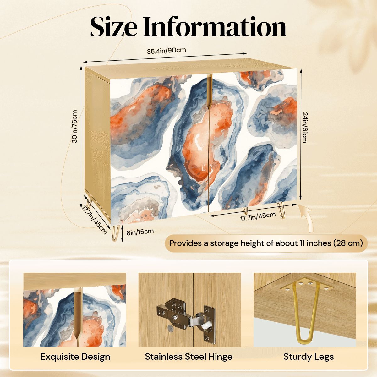 Blue Oyster Watercolor Modern Wooden Storage Cabinet - Splash of Color Co.