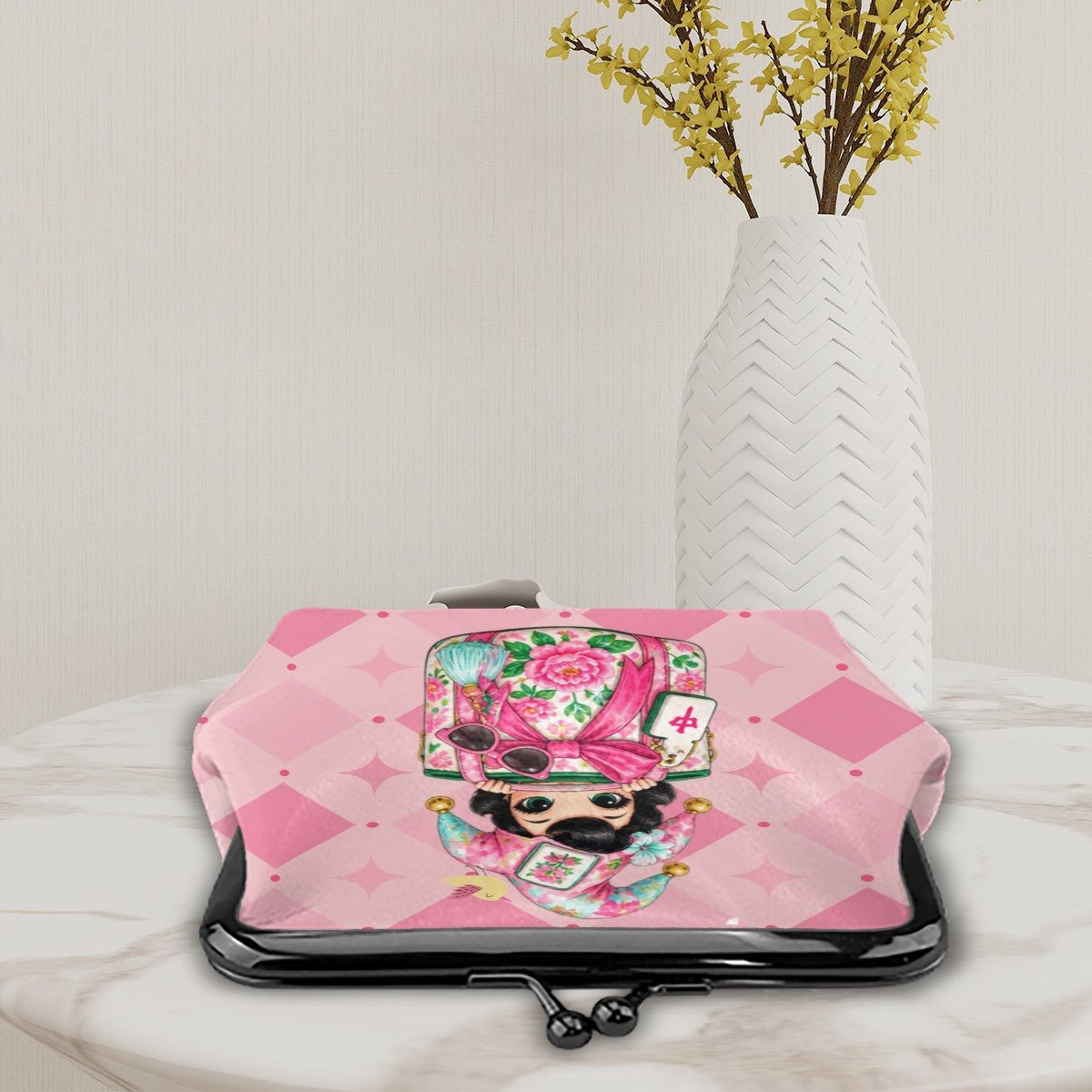 Mahjie The Mahjong Mascot Shopaholic Women's Leather Kiss Lock Coin Purse - Splash Of Mahj And Color Co.