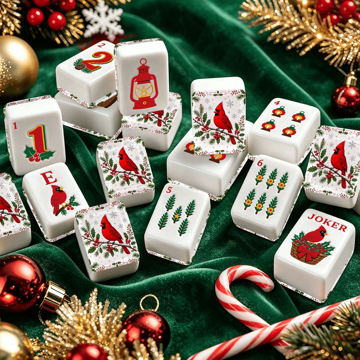 Cardinal Christmas Nostalgic Memories Mahjong Engraved Tiles And Carry Case