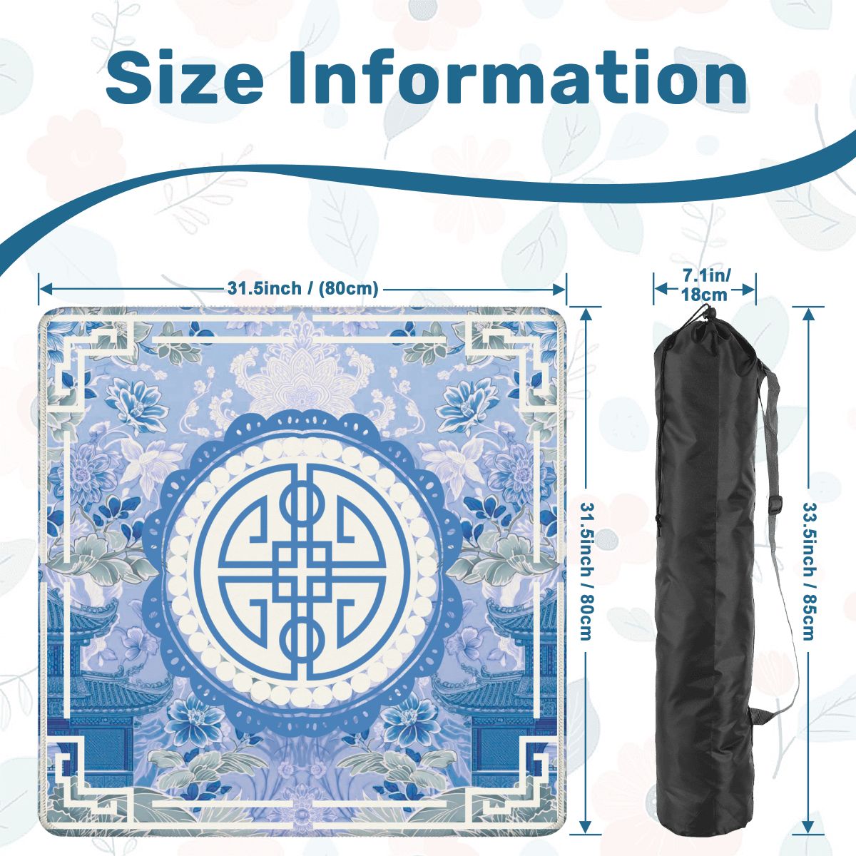 Asian Blue Chinoiserie Mahjong in the Moon Garden Mahjong Mat - Splash of Color Co.