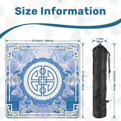 Asian Blue Chinoiserie Mahjong in the Moon Garden Mahjong Mat - Splash of Color Co.