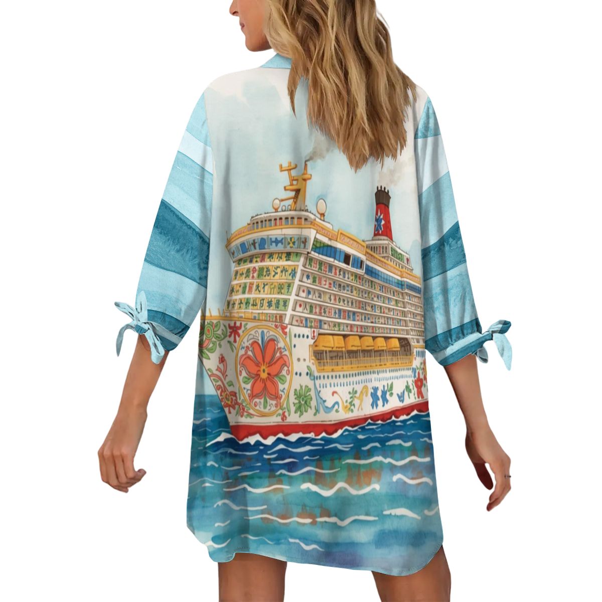 Mahjong Cruise Boho Women's Cardigan Shirt Three - Quarter Sleeve - Splash of Color Co.