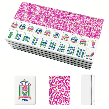 Hot Pink Cheetah Floral Garden American Mahjong Tiles With Carry Case