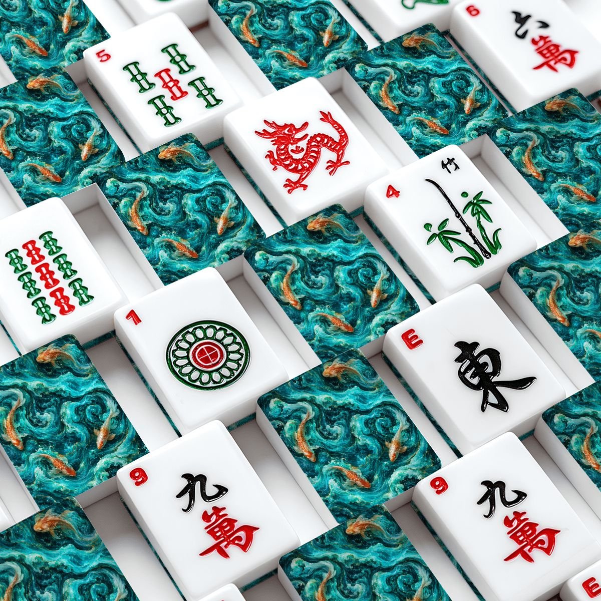 Koi Fish Tranquil Tides Mahjong American Mahjong Tiles And Carry Case - Splash Of Mahj And Color Co.