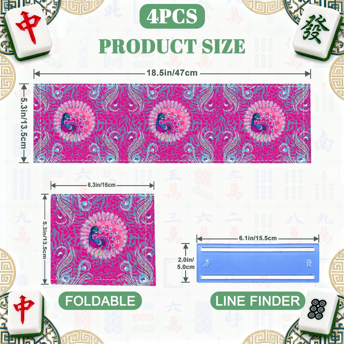 Playful Peacock Floral Hot Pink, 4 Mahjong Card Holder with Line Finder - Splash of Color Co.