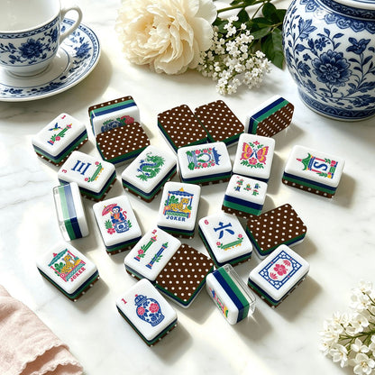 The Polo Match Polka Dot Chinoiserie Chic American Mahjong Tiles And Carry Case - Splash Of Mahj And Color Co.