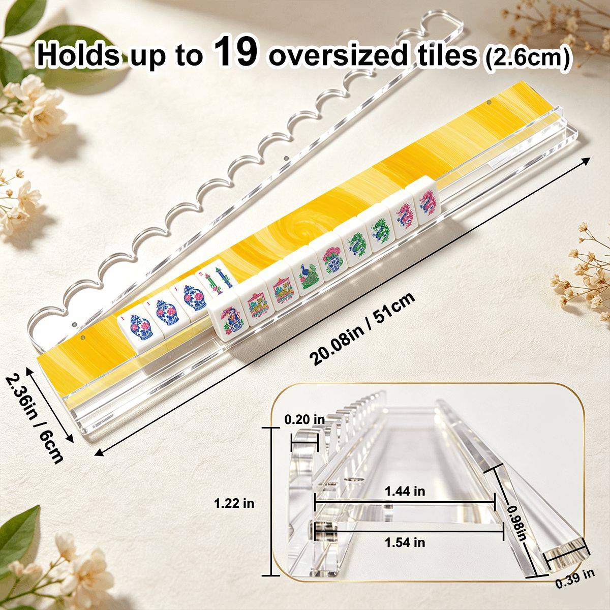 Sunshine Yellow Extended Mahjong Rack Set of 4 Scalloped Magnetic Tile Pusher 20' - Splash Of Mahj And Color Co.