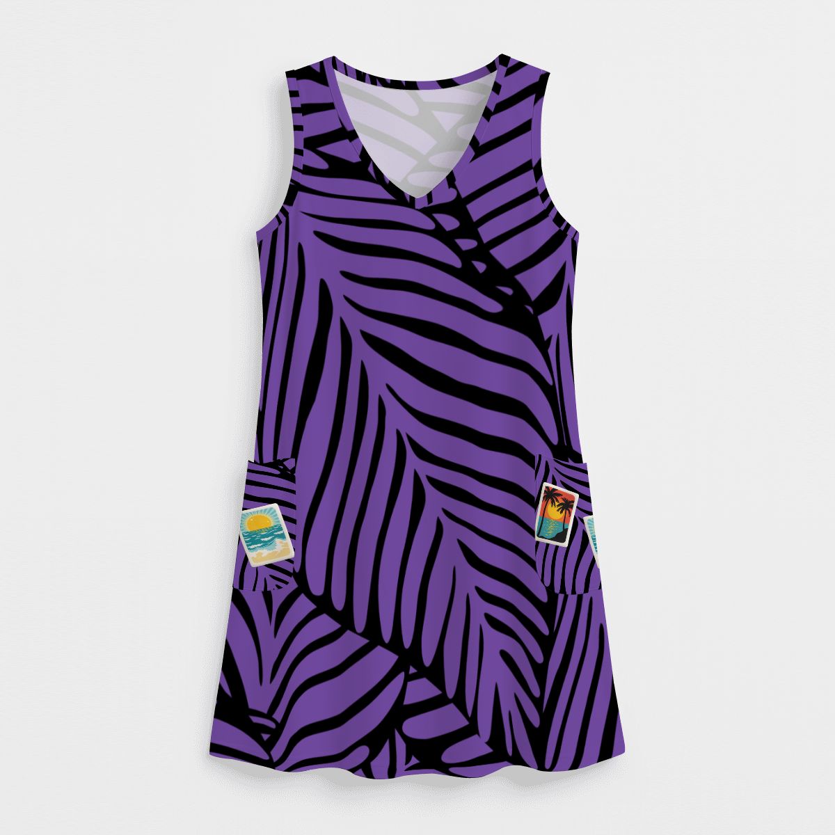 Purple Wild Thing Tropical Mahjong Women's Sleeveless Dress with Pockets - Splash of Color Co.