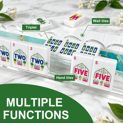 Aqua Tidal Wave Extended Mahjong Rack Set of 4 Scalloped Magnetic Tile Pusher 20' - Splash Of Mahj And Color Co.