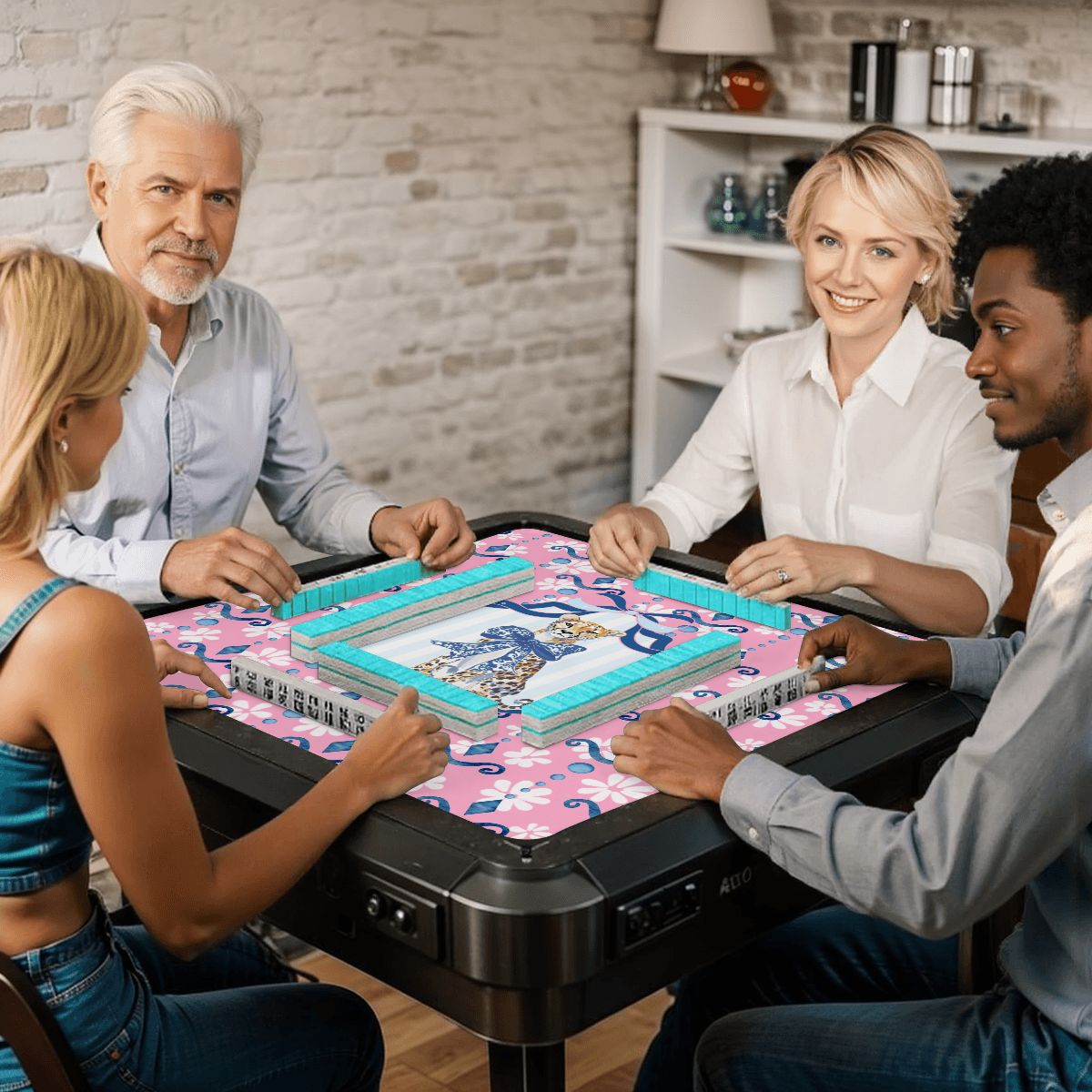Charleston Cheetah Preppy Pink Floral Mahjong Mat - Splash of Color Co.