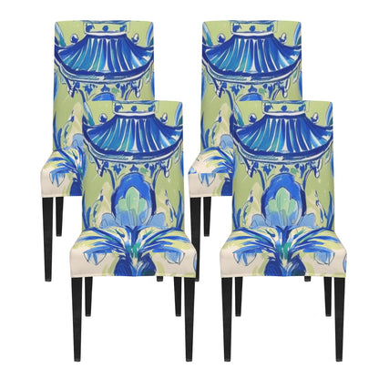 Chinoiserie Pagoda Asian Zen Green Blue Watercolor Designed Chair Covers Custom Chair Covers - Splash of Color Co.