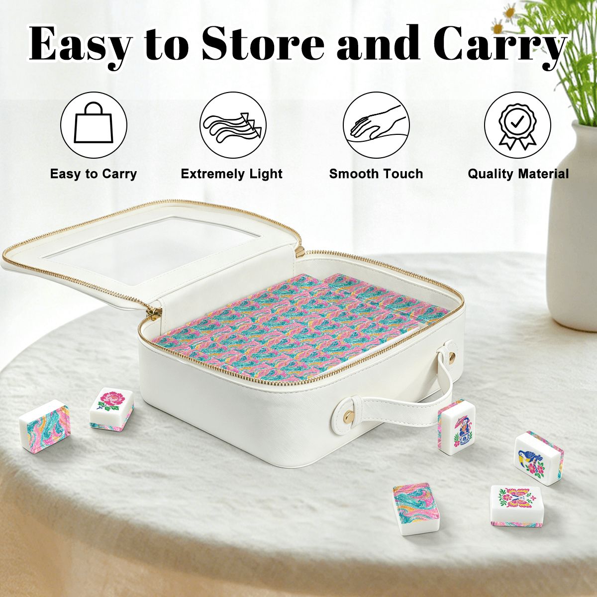 The Tide Is High Chinoiserie Engraved Mahjong Tiles And Carry Case - Splash Of Mahj And Color Co.