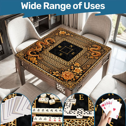 Leopard Print Mahjong Mat With Gilded Dragons Black And Gold - Splash of Color Co.