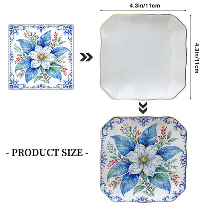 Tobacco Leaf Winterberry Scalloped Ceramic Mahjong Dice Tray