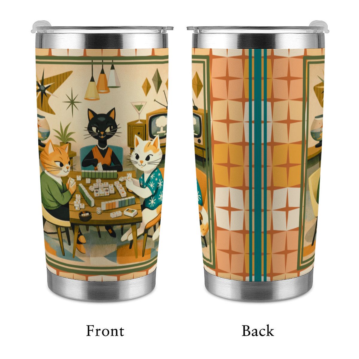 Modcentric Cat Lovers Mahjong 20oz Tumbler with Lid and Straw - Splash of Color Co.