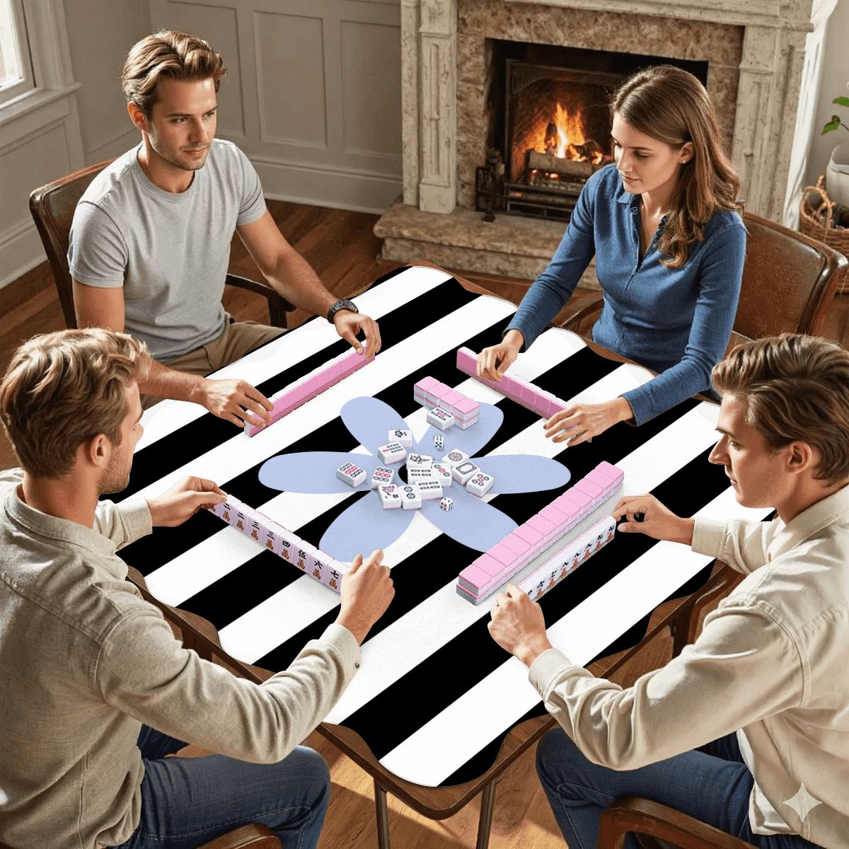 The Daisy Mae Black And White Striped Preppy Scalloped Mahjong Mat - Splash Of Mahj And Color Co.
