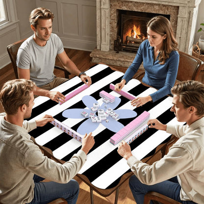 The Daisy Mae Black And White Striped Preppy Scalloped Mahjong Mat - Splash Of Mahj And Color Co.