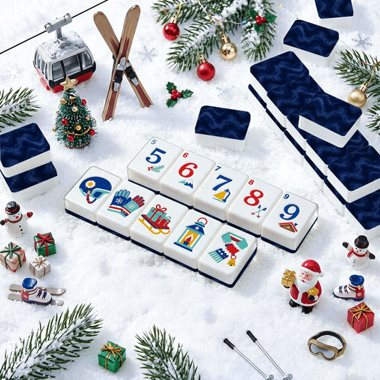 Winter Blues Alpine Slopes ENGRAVED Christmas Mahjong Tiles And Carry Case - Splash Of Mahj And Color Co.