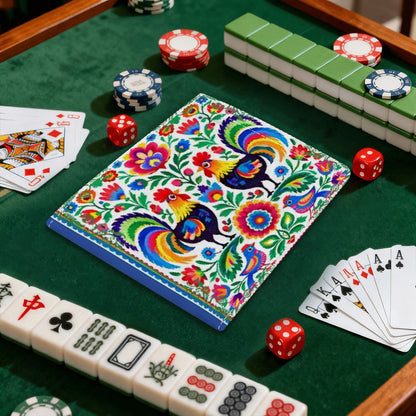 Wycinanki Polish Folk Art, Rooster 4 Mahjong Card Holder with Line Finder - Splash of Color Co.