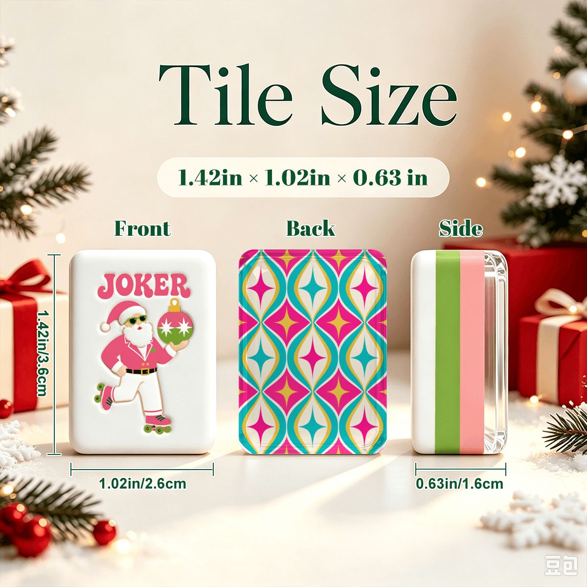Preppy Modcentric Hot Pink And Aqua  Christmas Mahjong Tiles With Carry Case