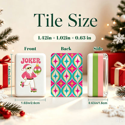 Preppy Modcentric Hot Pink And Aqua  Christmas Mahjong Tiles With Carry Case