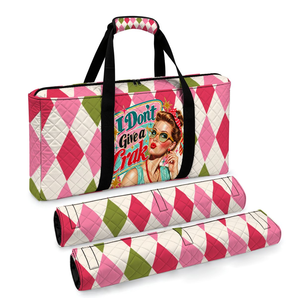 Harlequin Designed Funny I Don't Give A Crak Quilted Mahjong Bag Set 3 Pcs - Splash Of Mahj And Color Co.