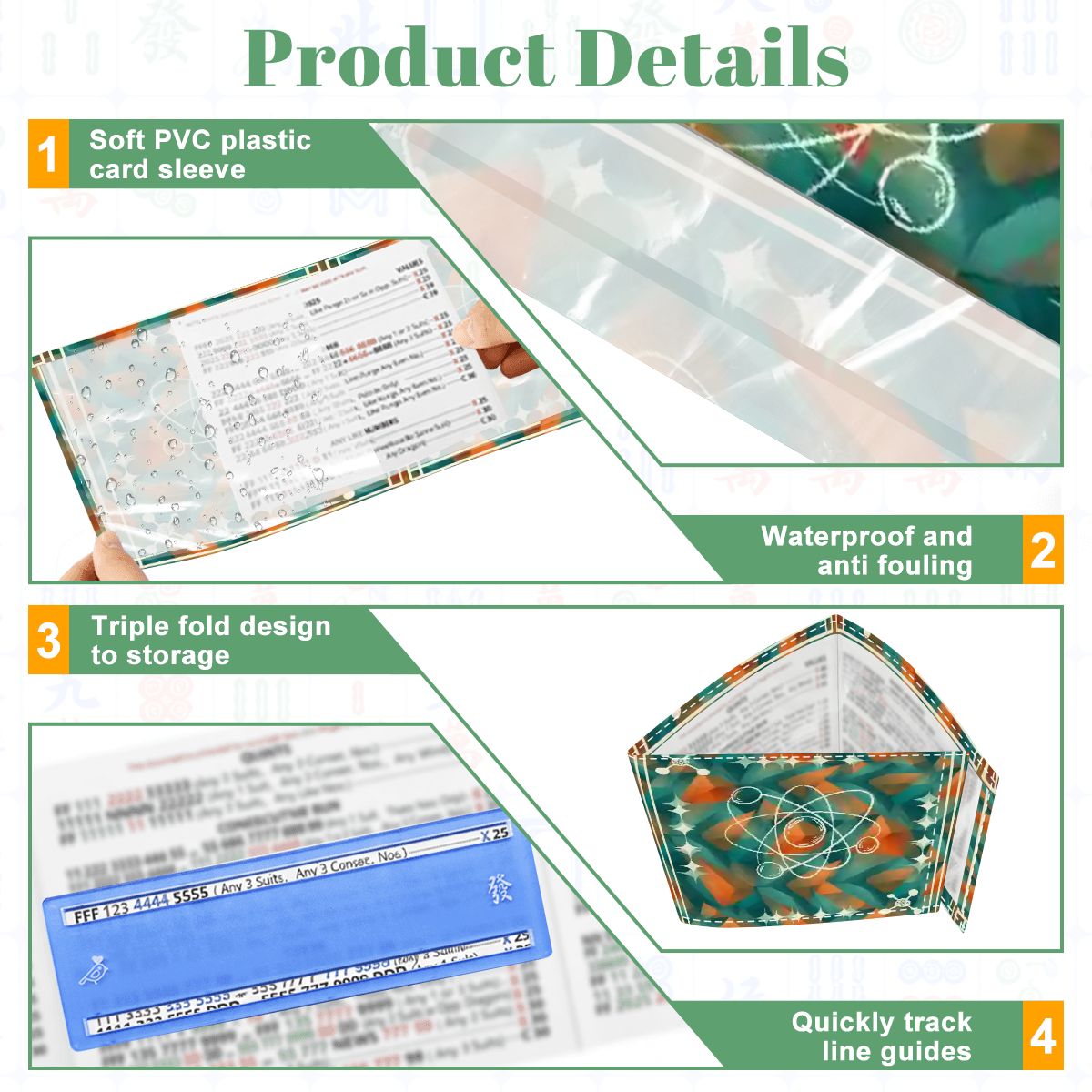Super Sonic Atom Modern Orange Teal 4 Mahjong Card Holder with Line Finder - Splash of Color Co.