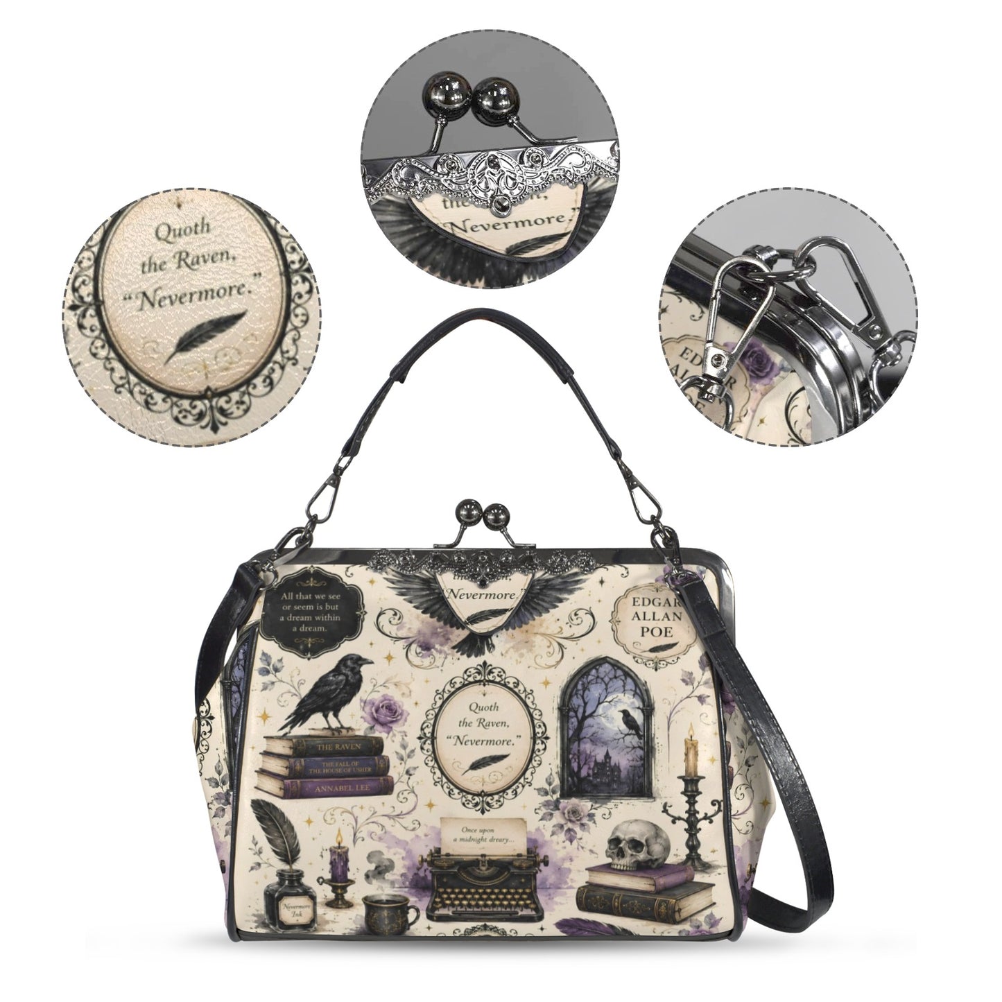Edgar Allen Poe Literature Lover Gothic Kisslock Purse