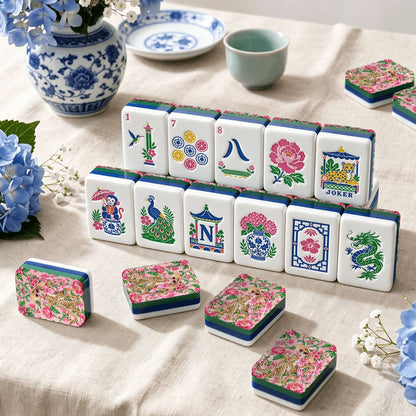 Grandmillenial Chic Leopard Lady Chinoiserie American Mahjong Tiles With Carry Case