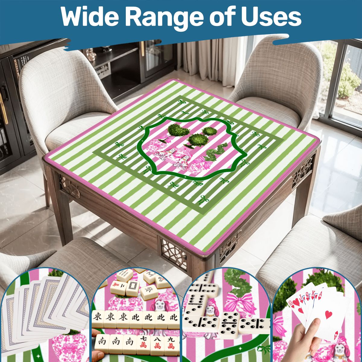 Preppy Staffordshire Chinoiserie Green And Pink Mahjong Mat - Splash of Color Co.