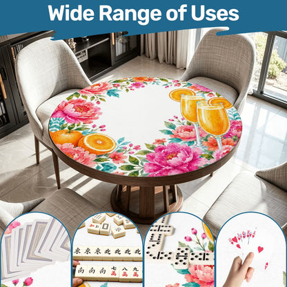 Mahjong And Mimosas Floral Pink, Orange Round Mahjong Mat