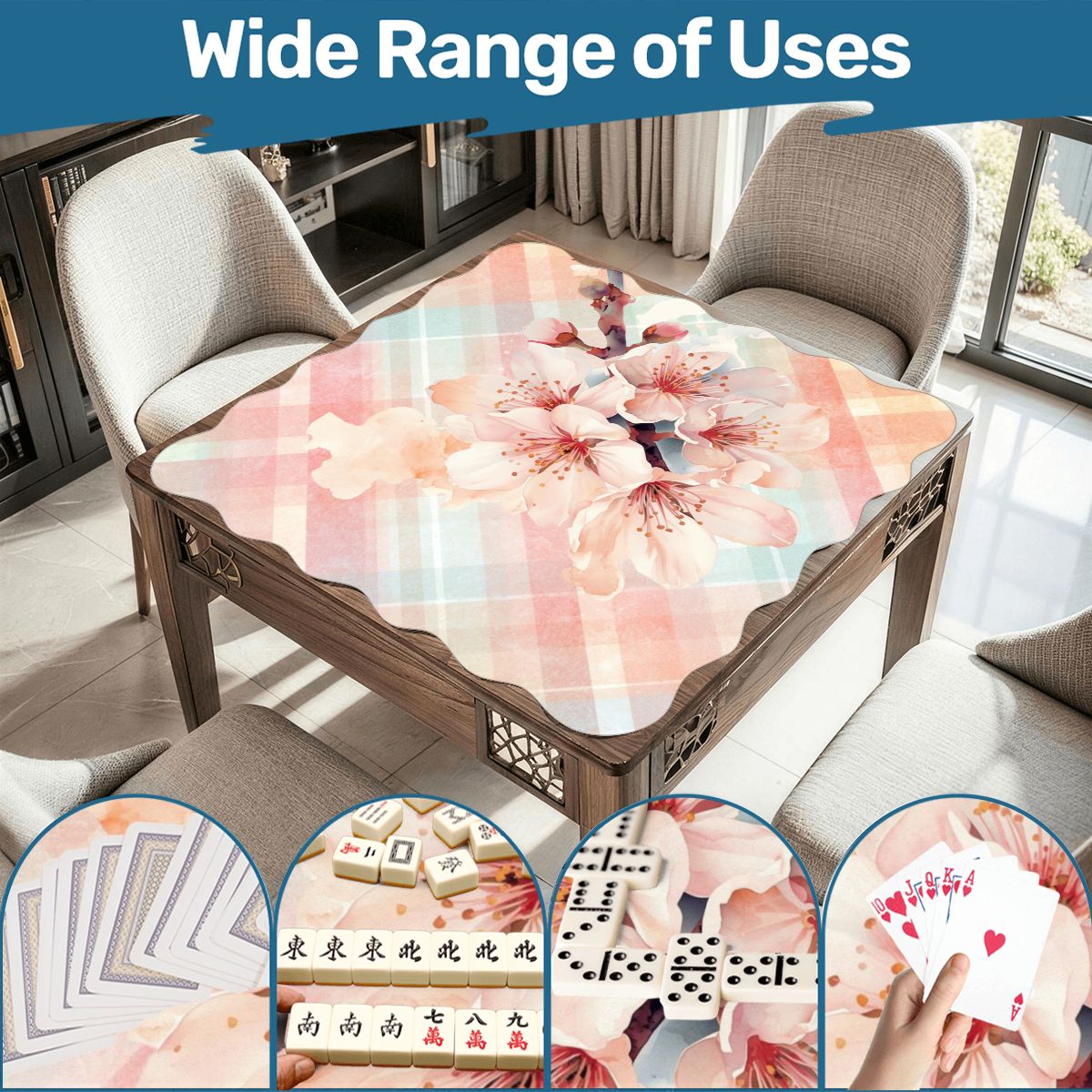 Spring Cherry Blossom Pretty Preppy Watercolor Scalloped Mahjong - Splash of Color Co.