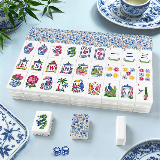 Tobacco Leaf Winterberry Floral Chinoiserie American Mahjong Tiles And Carry Case - Splash Of Mahj And Color Co.