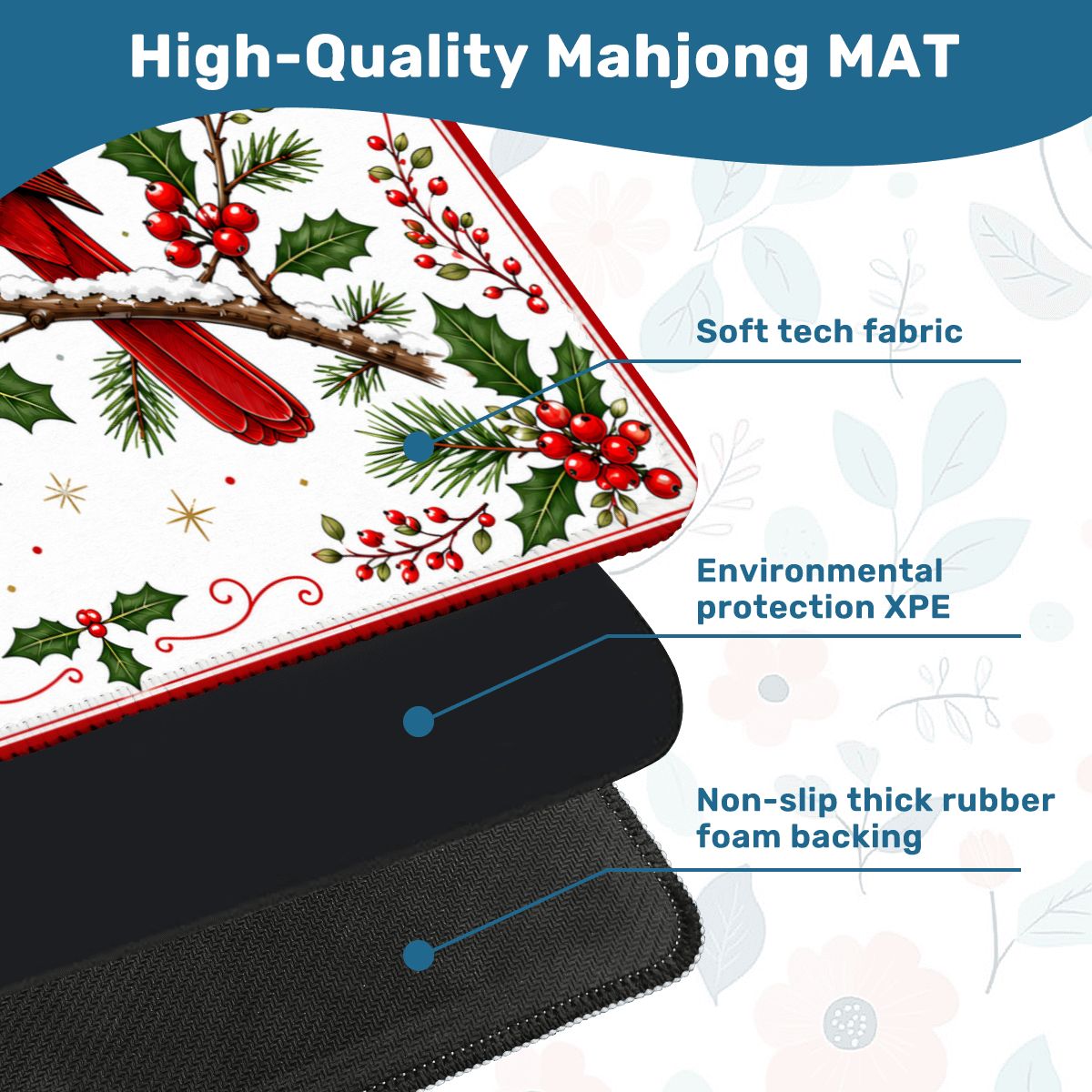Winterberry Cardinal Bird Custom Mahjong Mat - Splash Of Mahj And Color Co.