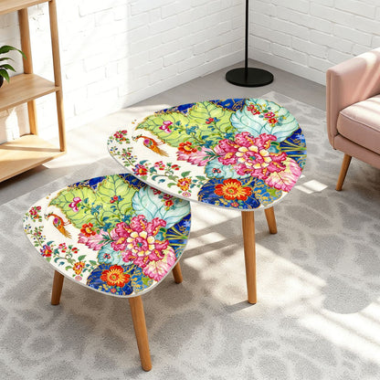 Asian Garden Chinoiserie Tobacco Leaf Floral Modern Nesting Tables - Splash of Color Co.
