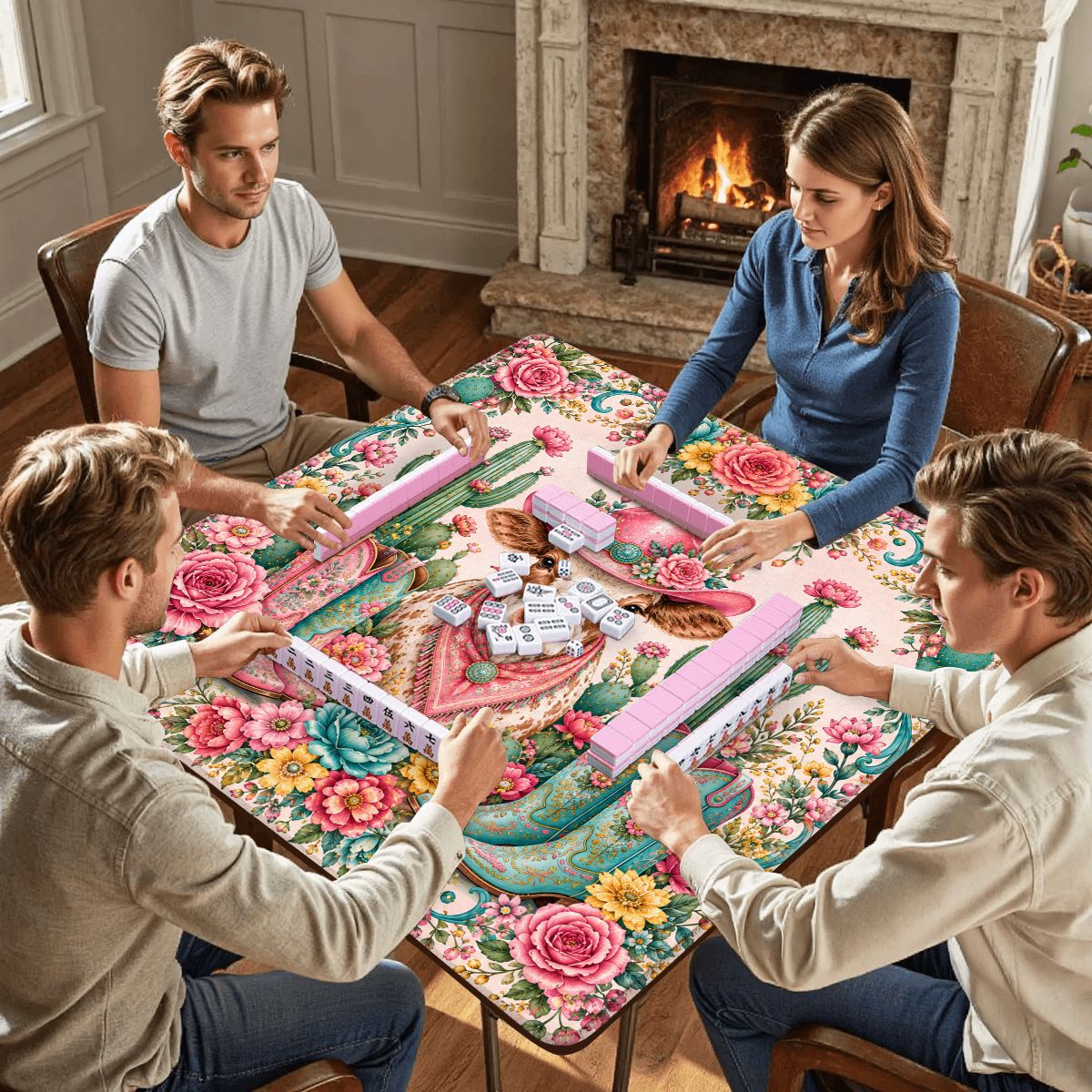 Holiday at the Hoedown Floral Pastels Mahjong Mat - Splash Of Mahj And Color Co.