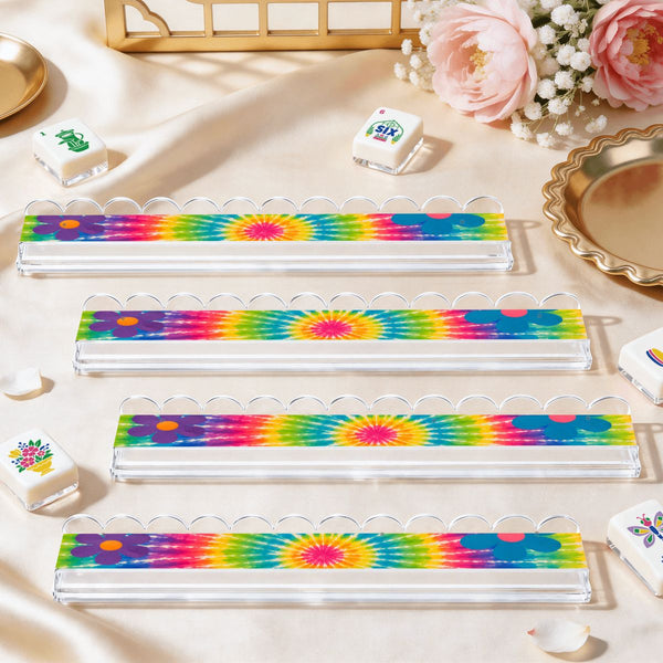 Tie Dye Extended Mahjong Rack Set of 4  Scalloped Magnetic Tile Pusher