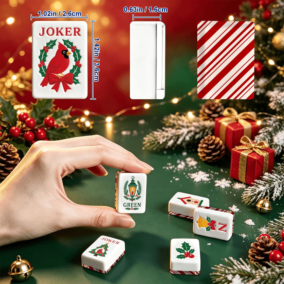 Candy Cane Nostalgic Christmas Cardinal American Mahjong Tiles And Carry Case