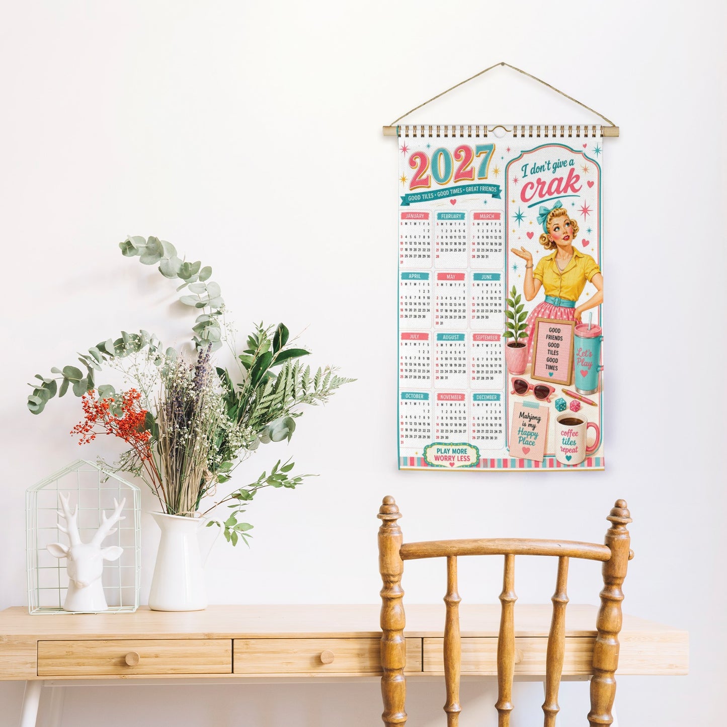 2027 Mahjong Wall Calendar Funny I Don't Give A Crak